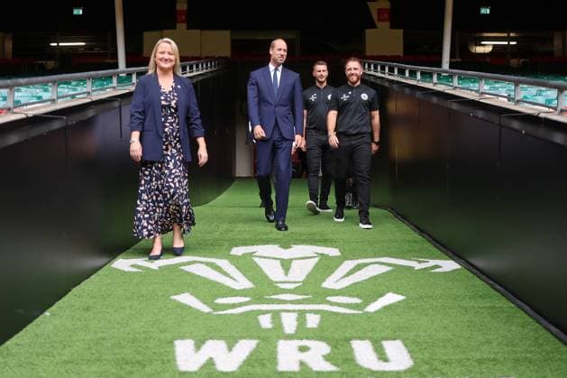 The Prince of Wales Visits Jac Lewis Foundation Mental Health Hub CARDIFF, WALES - SEPTEMBER 10: Prince William, Prince of Wales talks to Elizabeth Thomas-Evans (L), CEO Jac Lewis Foundation, Jesse Lewis (3rd L), Jac Lewis father, and teammates from Jac™s football team Ammanford FC during his visit to new a mental health hub run by the Jac Lewis Foundation on World Suicide Prevention Day at Principality Stadium on September 10, 2025 in Cardiff, Wales., Credit:Chris Jackson Avalon United Kingdom, Wales, Cardiff, Principality Stadium  Copyright: xChrisxJacksonx xAvalonx 1035774433