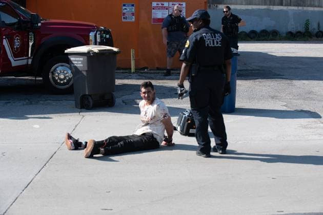 September 10, 2025, Dallas, Texas, USA: The Dallas TX Police Department is investigating a murder by decapitation at a local rent-by-the week motel in East Dallas...Dallas Police responded to a stabbing call in the 3400 block of Samuell Boulevard. A suspect was taken into custody just a few blocks away, wearing a white t-shirt covered in blood...The preliminary investigation determined that the suspect cut the victim with an edged weapon several times. Dallas Fire-Rescue responded to the scene, where the victim died. Dallas USA - ZUMAa183 20250910_znp_a183_001 Copyright: xAvixAdelmanx