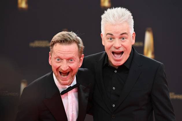 f l Michael KESSLER, actor, Michael MITTERMEIER, comedian, red carpet, red carpet show, arrival, German Television Award ceremony, German Television Award 2025, German Television Award 2025 at the MMC Studios Cologne, on 10 09 2025