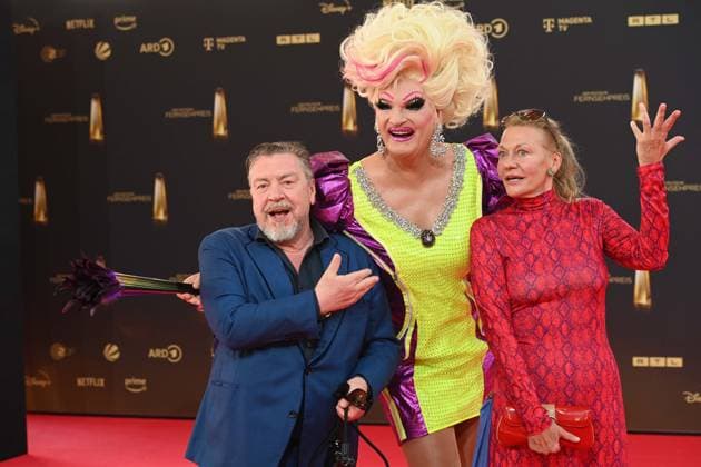 from l Armin ROHDE, actor, Olivia JONES, Karen BOEHNE, actress, red carpet, red carpet show, arrival, German Television Award ceremony, The German Television Award 2025, German Television Award 2025 at the MMC Studios Cologne, on 10 09 2025