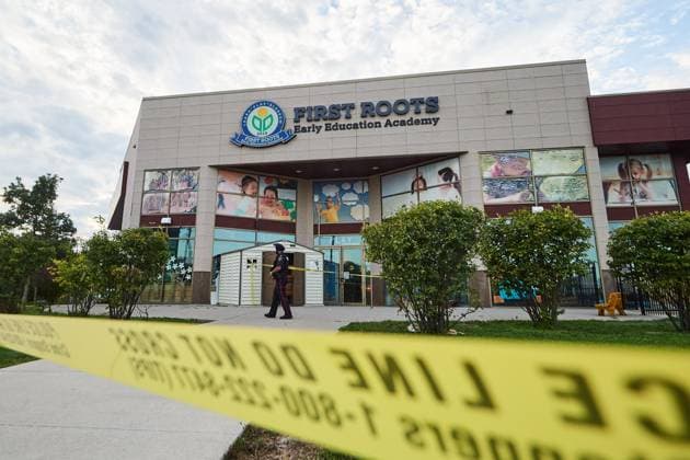 September 10, 2025, Richmond, On, Canada: Police block off First Roots Early Education Academy after a car drove through its window in Richmond Hill, Ont., on Wednesday, Sept. 10, 2025. Richmond Canada  - ZUMAc35_ 20250910_zaf_c35_200 Copyright: xSammyxKoganx