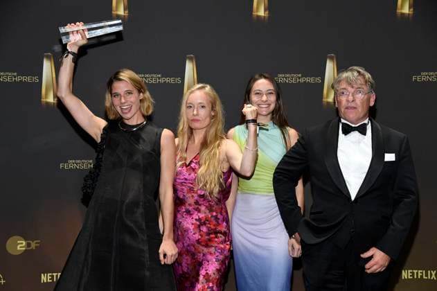 Svenja Jung, Katharina Heyer, Mercedes Müller and Andre Eisermann at the German Television Award 2025 ceremony at MMC Studios Cologne, 10 09 2025 Foto:xF.xKernx xFuturexImagex fernsehpreis_5928