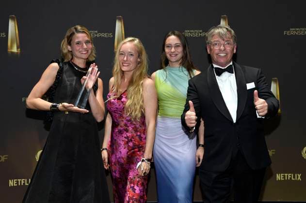 Svenja Jung, Katharina Heyer, Mercedes Müller and Andre Eisermann at the German Television Award 2025 ceremony at MMC Studios Cologne, 10 09 2025 Foto:xF.xKernx xFuturexImagex fernsehpreis_5929