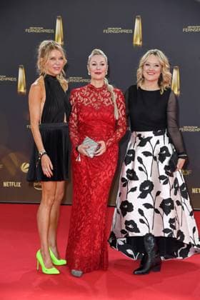 Laura Karasek, Lisa Feller and Ruth Moschner arriving at the German Television Award ceremony at the MMC Studios in Cologne on 10 09 2025