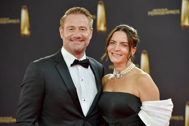 Sasha with wife Julia Röntgen on arrival at the German Television Award ceremony at the MMC Studios in Cologne on 10 09 2025