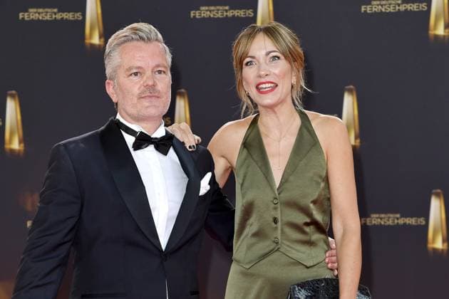 AndrÃ Dietz with his wife Shari Dietz on arrival at the German Television Award ceremony at the MMC Studios in Cologne on 10 09 2025