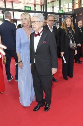 Britta Gessler, Frank Elstner on arrival at the German Television Award ceremony at the MMC Studios in Cologne on 10 09 2025