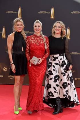 Laura Karasek, Lisa Feller and Ruth Moschner arriving at the German Television Award ceremony at the MMC Studios in Cologne on 10 09 2025