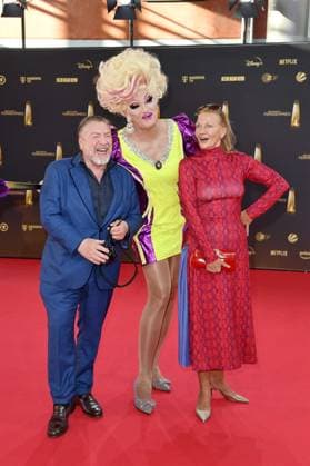 Armin Rohde, Olivia Jones and Angela Freifrau von Schilling arriving at the German Television Award ceremony at the MMC Studios in Cologne on 10 09 2025