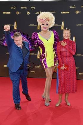 Armin Rohde, Olivia Jones and Angela Freifrau von Schilling arriving at the German Television Award ceremony at the MMC Studios in Cologne on 10 09 2025