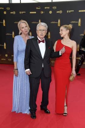 Britta Gessler, Frank Elstner and Enya Elstner arriving at the German Television Award ceremony at the MMC Studios in Cologne on 10 09 2025