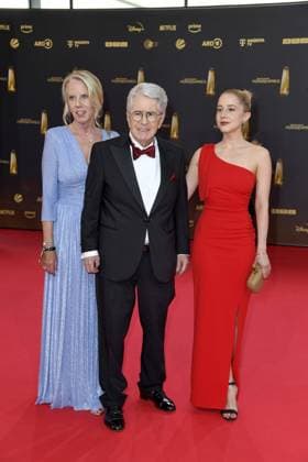 Britta Gessler, Frank Elstner and Enya Elstner arriving at the German Television Award ceremony at the MMC Studios in Cologne on 10 09 2025