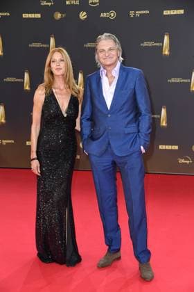 Esther Schweins and Stefan Jürgens arriving at the German Television Award ceremony at the MMC Studios in Cologne on 10 09 2025