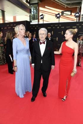Britta Gessler, Frank Elstner and Enya Elstner arriving at the German Television Award ceremony at the MMC Studios in Cologne on 10 09 2025