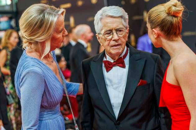 abb Britta Gessler, Frank Elstner and Enya Elstner as guests on the red carpet at the German Television Award 2025 at the MMC Studios on 0 09 2025 in Cologne NRW Germany
