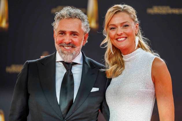 abb Roland Trettl and Miriam Hoeller as guests on the red carpet at the German Television Award 2025 ceremony at the MMC Studios on 0 09 2025 in Cologne NRW Germany