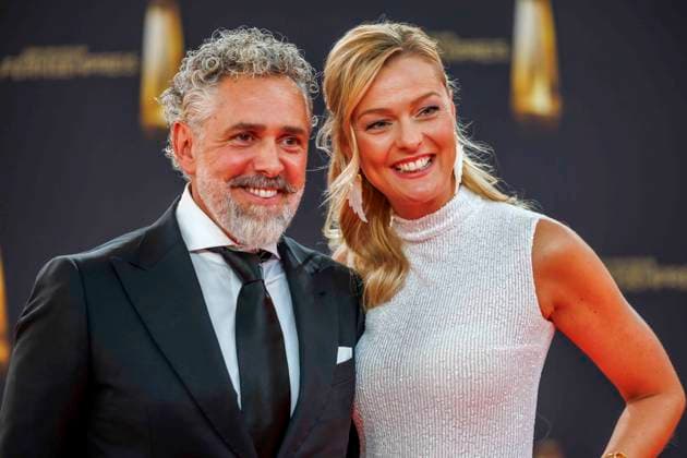abb Roland Trettl and Miriam Hoeller as guests on the red carpet at the German Television Award 2025 ceremony at the MMC Studios on 0 09 2025 in Cologne NRW Germany