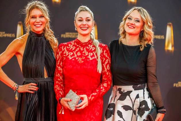 abb Laura Karasek, Ruth Moschner and Lisa Feller as guests on the red carpet at the German Television Award 2025 ceremony at the MMC Studios on 0 09 2025 in Cologne NRW Germany