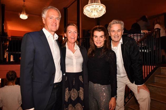 Carolin Fink with companion and Timothy Peach with wife Nicola Tiggeler Premiere Achtsam Morden Komödie im Bayerischen Hof Munich September 11, 2025