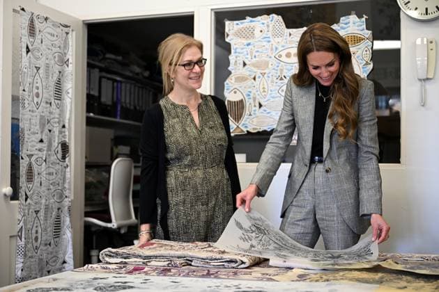 The Princess of Wales visits Marina Mill The Princess of Wales visits Marina Mill, where a small team produces fabrics using the traditional silk-screen method, in Cuxton, Kent, UK, on the 11th September 2025. Picture by Chris J Ratcliffe WPA-Pool Cuxton Marina Mill Kent United Kingdom  WHA-0801
