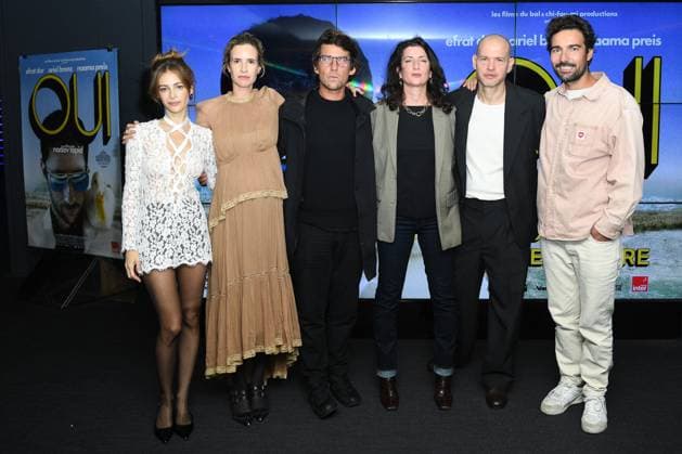 Oui Premiere Efrat Dor, Naama Preis, Hugo Selignac, Judith Lou Levy, Nadav Lapid and Antoine Lafon attending the Oui Premiere at the UGC Cine Cite Les Halles in Paris, France on September 12, 2025. Photo by Aurore Marechal ABACAPRESS.COM Paris France  Copyright: xMarechalxAurore ABACAx