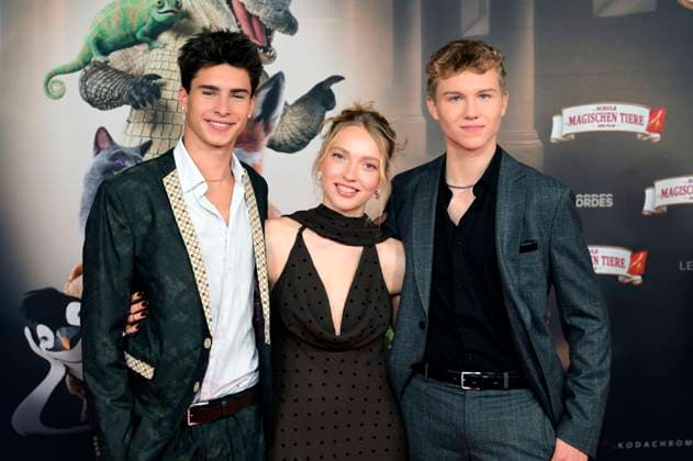Loris Sichrovsky, Emilia Maier and Leonard Conrads at the premiere of the movie Die Schule der magischen Tiere 4 at Mathäser Filmpalast Munich, 12 09 2025 Foto:xR.xHeinex xFuturexImagex tiere_5940
