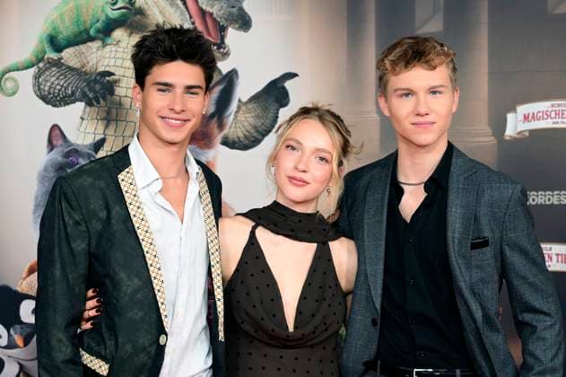 Loris Sichrovsky, Emilia Maier and Leonard Conrads at the premiere of the movie Die Schule der magischen Tiere 4 at Mathäser Filmpalast Munich, 12 09 2025 Foto:xR.xHeinex xFuturexImagex tiere_5942