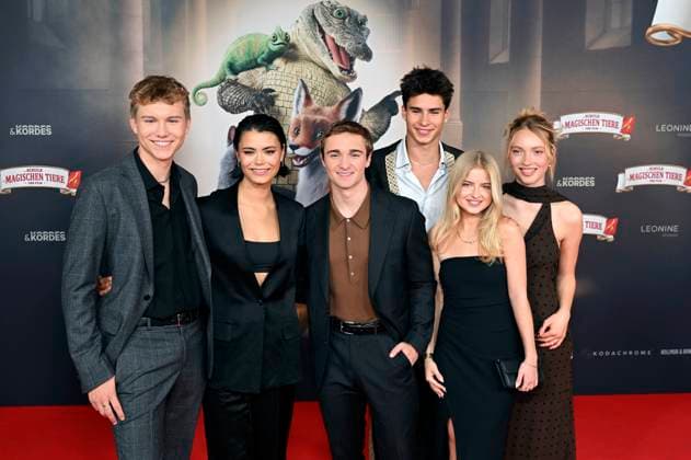 Leonard Conrads, Tomomi Themann, Luis Vorbach, Loris Sichrovsky, Emilia Pieske and Emilia Maier at the premiere of the movie Die Schule der magischen Tiere 4 at Mathäser Filmpalast Munich, 12 09 2025 Foto:xR.xHeinex xFuturexImagex tiere_5946