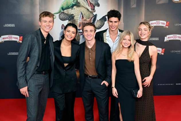 Leonard Conrads, Tomomi Themann, Luis Vorbach, Loris Sichrovsky, Emilia Pieske and Emilia Maier at the premiere of the movie Die Schule der magischen Tiere 4 at Mathäser Filmpalast Munich, 12 09 2025 Foto:xR.xHeinex xFuturexImagex tiere_5947
