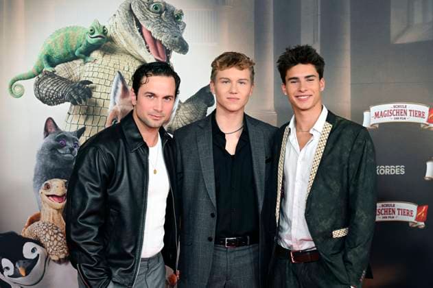 Samuel Schneider, Leonard Conrads and Loris Sichrovsky at the premiere of the movie Die Schule der magischen Tiere 4 at Mathäser Filmpalast Munich, 12 09 2025 Foto:xR.xHeinex xFuturexImagex tiere_5953