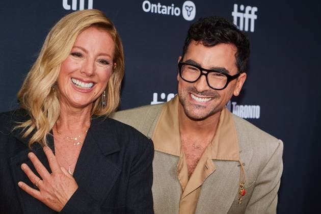 September 13, 2025, Toronto, On, Canada: Singer-songwriter Sarah McLachlan and producer and actor Dan Levy are photographed on the red carpet for the film Lilith Fair: Building a Mystery during the Toronto International Film Festival in Toronto, on Saturday, Sept. 13, 2025. Toronto Canada  - ZUMAc35_ 20250913_zaf_c35_043 Copyright: xSammyxKoganx