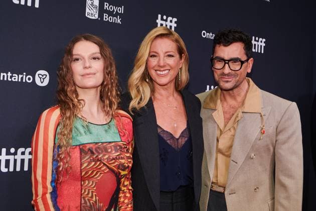 September 13, 2025, Toronto, On, Canada: Director Ally Pankiw, left to right, singer-songwriter Sarah McLachlan and producer and actor Dan Levy are photographed on the red carpet for the film Lilith Fair: Building a Mystery during the Toronto International Film Festival in Toronto, on Saturday, Sept. 13, 2025. Toronto Canada  - ZUMAc35_ 20250913_zaf_c35_047 Copyright: xSammyxKoganx