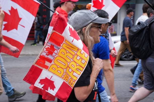 Anti-immigration rally and counter-demonstration in Toronto TORONTO, CANADA - SEPTEMBER 13 : Participants march during Canada First rally in Toronto, Ontario on September 13, 2025. Mert Alper Dervis Anadolu TORONTO Canada. Editorial use only. Please get in touch for any other usage.  Copyright: x2025xAnadoluxMertxAlperxDervisx