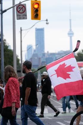Anti-immigration rally and counter-demonstration in Toronto TORONTO, CANADA - SEPTEMBER 13 : Participants march during Canada First rally in Toronto, Ontario on September 13, 2025. Mert Alper Dervis Anadolu TORONTO Canada. Editorial use only. Please get in touch for any other usage.  Copyright: x2025xAnadoluxMertxAlperxDervisx