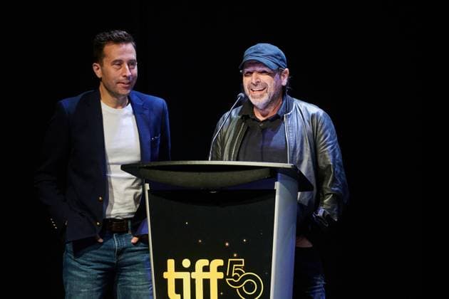 September 14, 2025, Toronto, On, Canada: Director Barry Avrich (right) is joined by producer Mark Selby as he speaks on stage after winning the 2025 People s Choice Documentary Award for The Road Between Us: The Ultimate Rescue during the Toronto International Film Festival s awards ceremony in Toronto, on Sunday, Sept. 14, 2025. Toronto Canada  - ZUMAc35_ 20250914_zaf_c35_017 Copyright: xSammyxKoganx