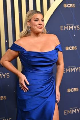 Heather McMahan arrives for the 77th annual Primetime Emmy Awards at the Peacock Theater in Los Angeles on Sunday, September 14, 2025.  LAP2025091401 CHISxCHEW