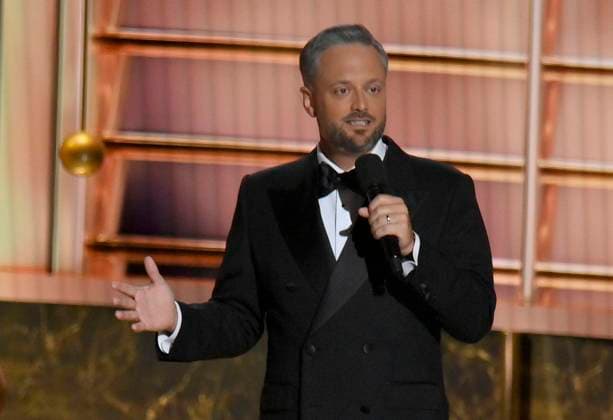 Host Nate Bargatze speaks onstage at the 77th annual Primetime Emmy Awards at the Peacock Theater in Los Angeles on Sunday, September 14, 2025.  LAP20250914708 JIMxRUYMEN