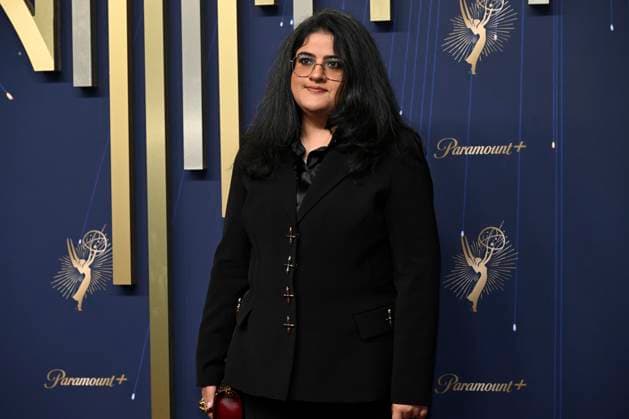 Bisha K. Ali from the series Black Mirror arrives on the red carpet before the 77th annual Primetime Emmy Awards at the Peacock Theater in Los Angeles on Sunday, September 14, 2025.  LAP20250914705 JohnxMcCoy