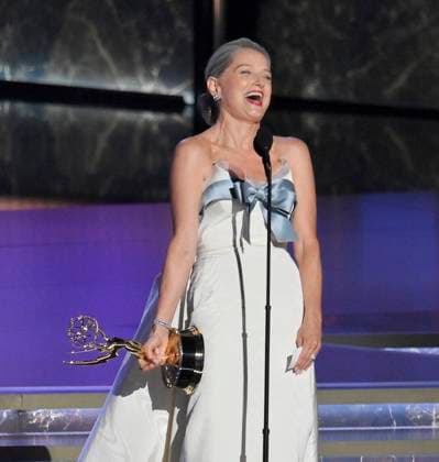Katherine LaNasa accepts the Outstanding Supporting Actress in a Drama Series award for The Pitt at the 77th annual Primetime Emmy Awards at the Peacock Theater in Los Angeles on Sunday, September 14, 2025.  LAP202509142023 JIMxRUYMEN