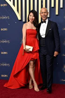 Marian Wang and Vlad luthiers arrive on the red Capet before the 77th annual Primetime Emmy Awards at the Peacock Theater in Los Angeles on Sunday, September 14, 2025.  LAP2025091470848 JohnxMcCoy