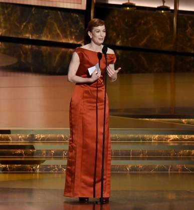 Britt Lower accepts the Outstanding Lead Actress in a Drama Series award for Severance onstage at the 77th annual Primetime Emmy Awards at the Peacock Theater in Los Angeles on Sunday, September 14, 2025.  LAP202509142051 JIMxRUYMEN