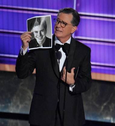 Stephen Colbert speaks onstage at the 77th annual Primetime Emmy Awards at the Peacock Theater in Los Angeles on Sunday, September 14, 2025.  LAP2025091470499 JIMxRUYMEN