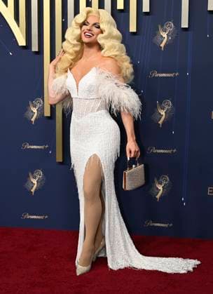 Sam Star from RuPaul s Drag Race, arrives for the 77th annual Primetime Emmy Awards at the Peacock Theater in Los Angeles on Sunday, September 14, 2025.  LAP20250914724 JohnxMcCoy