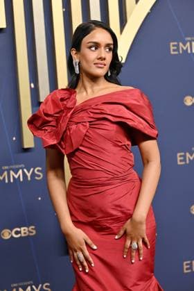 Shabana Azeez arrives for the 77th annual Primetime Emmy Awards at the Peacock Theater in Los Angeles on Sunday, September 14, 2025.  LAP2025091455 CHISxCHEW