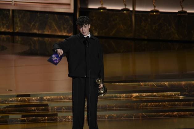 Owen Cooper accepts the Outstanding Supporting Actor in a Limited or Anthology Series or Movie award for Adolescence onstage at the 77th annual Primetime Emmy Awards at the Peacock Theater in Los Angeles on Sunday, September 14, 2025.  LAP2025091480454 JIMxRUYMEN
