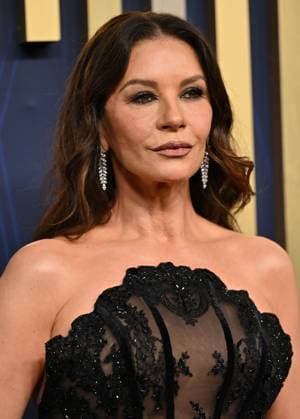 Catherine Zeta-Jones arrives for the 77th annual Primetime Emmy Awards at the Peacock Theater in Los Angeles on Sunday, September 14, 2025.  LAP20250914141 CHISxCHEW