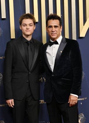 (L-R) Henry Farrell and Colin Farrell arrive for the 77th annual Primetime Emmy Awards at the Peacock Theater in Los Angeles on Sunday, September 14, 2025.  LAP20250914143 CHISxCHEW
