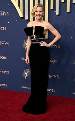 Leslie Bibb arrives for the 77th annual Primetime Emmy Awards at the Peacock Theater in Los Angeles on Sunday, September 14, 2025.  LAP20250914749 JohnxMcCoy