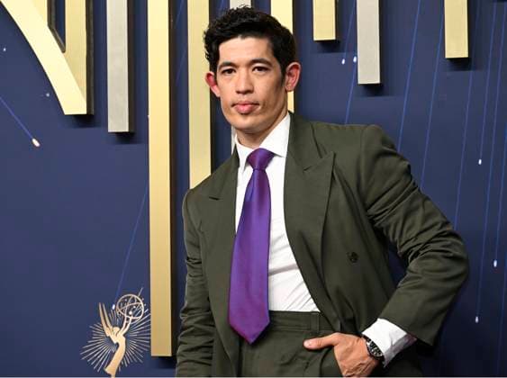 Christopher Chung from Slow Horses, arrives for the 77th annual Primetime Emmy Awards at the Peacock Theater in Los Angeles on Sunday, September 14, 2025.  LAP20250914741 JohnxMcCoy