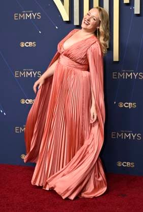 Ariel Dumas, nominee for Outstanding Talk Series for her work on The Late Show With Stephen Colbert, arrives for the 77th annual Primetime Emmy Awards at the Peacock Theater in Los Angeles on Sunday, September 14, 2025.  LAP20250914745 JohnxMcCoy